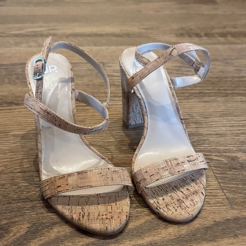 ✅ Strappy Cork Block Heel Sandals in Natural New